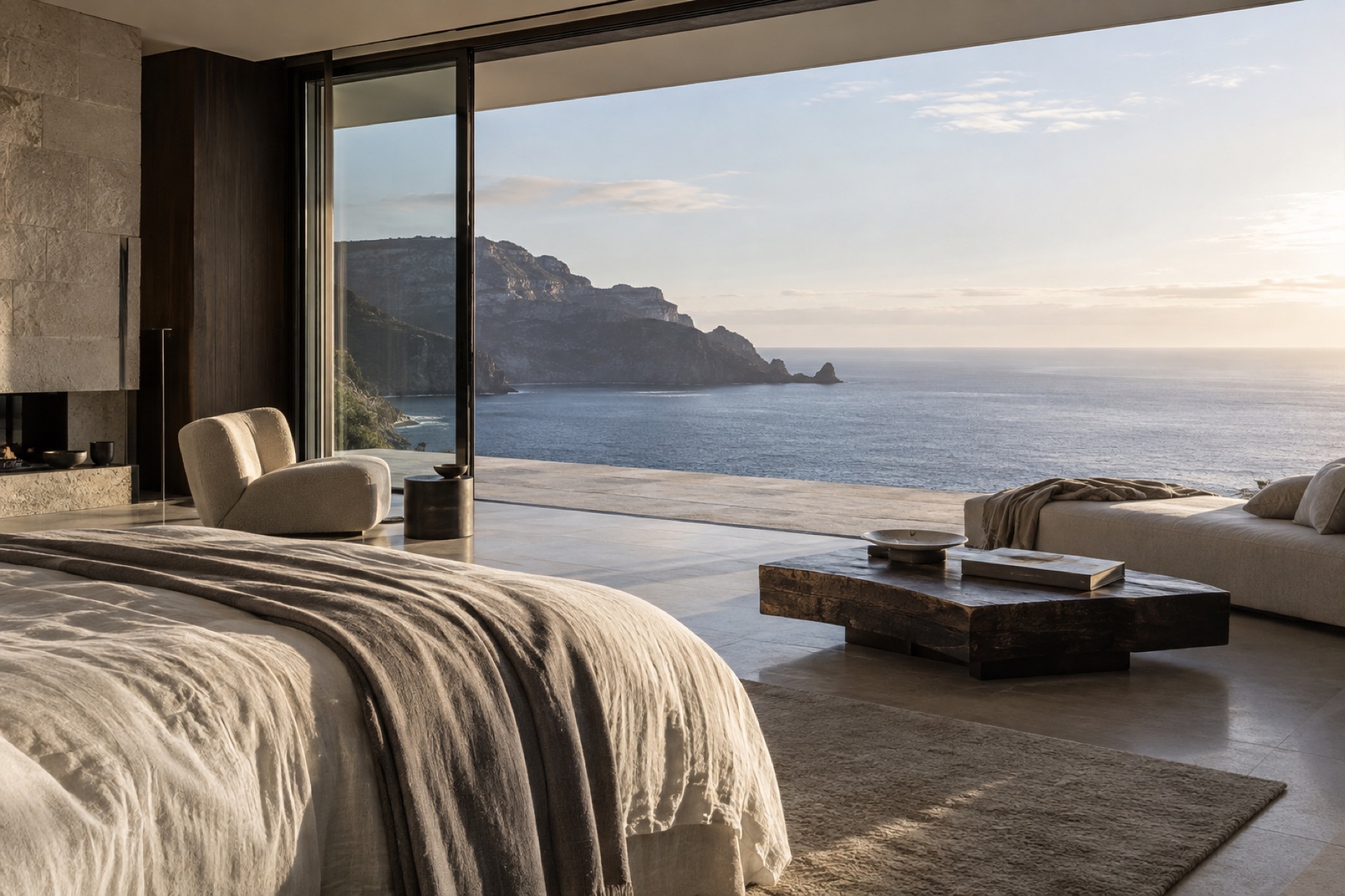 Quiet contemporary interior overlooking the Atlantic Ocean