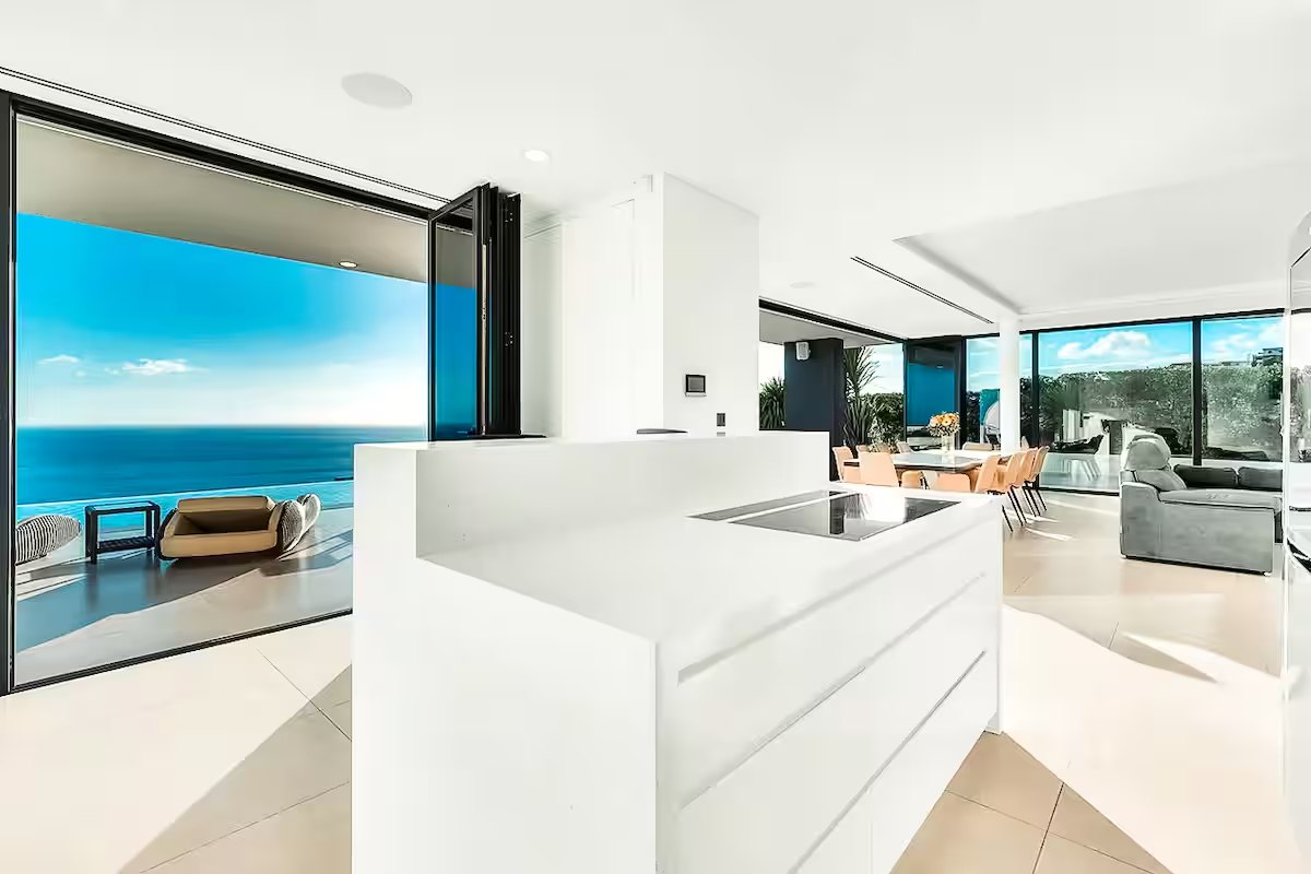 Royale's contemporary kitchen opening towards the Atlantic